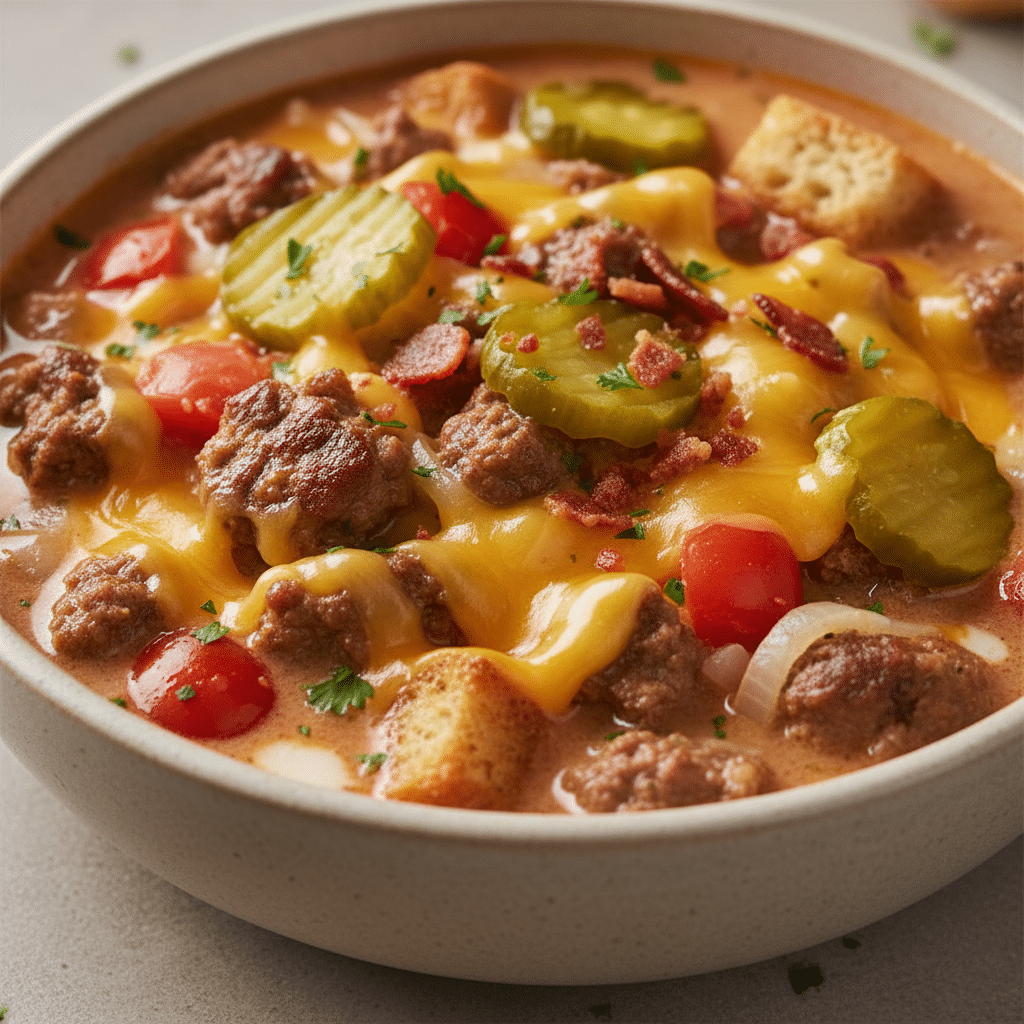 Crockpot Cheeseburger & Hamburger Soup
