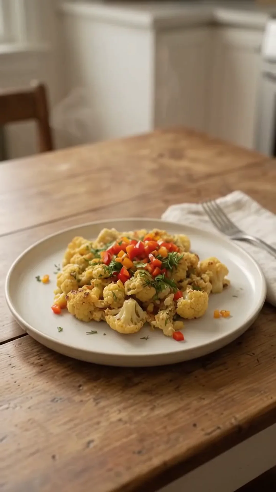 Easy Pan Fried Cauliflower and Eggs with Fresh Dill