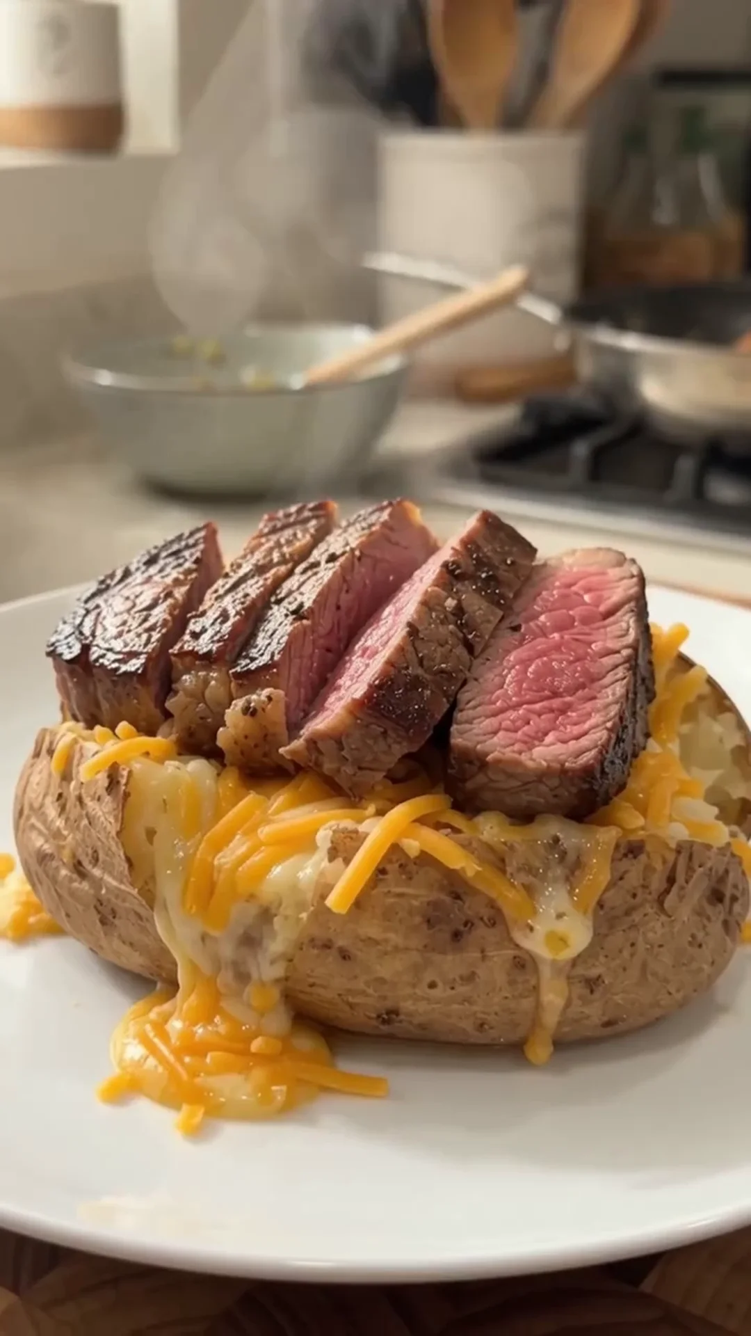 Garlic Butter Loaded Steak Baked Potatoes
