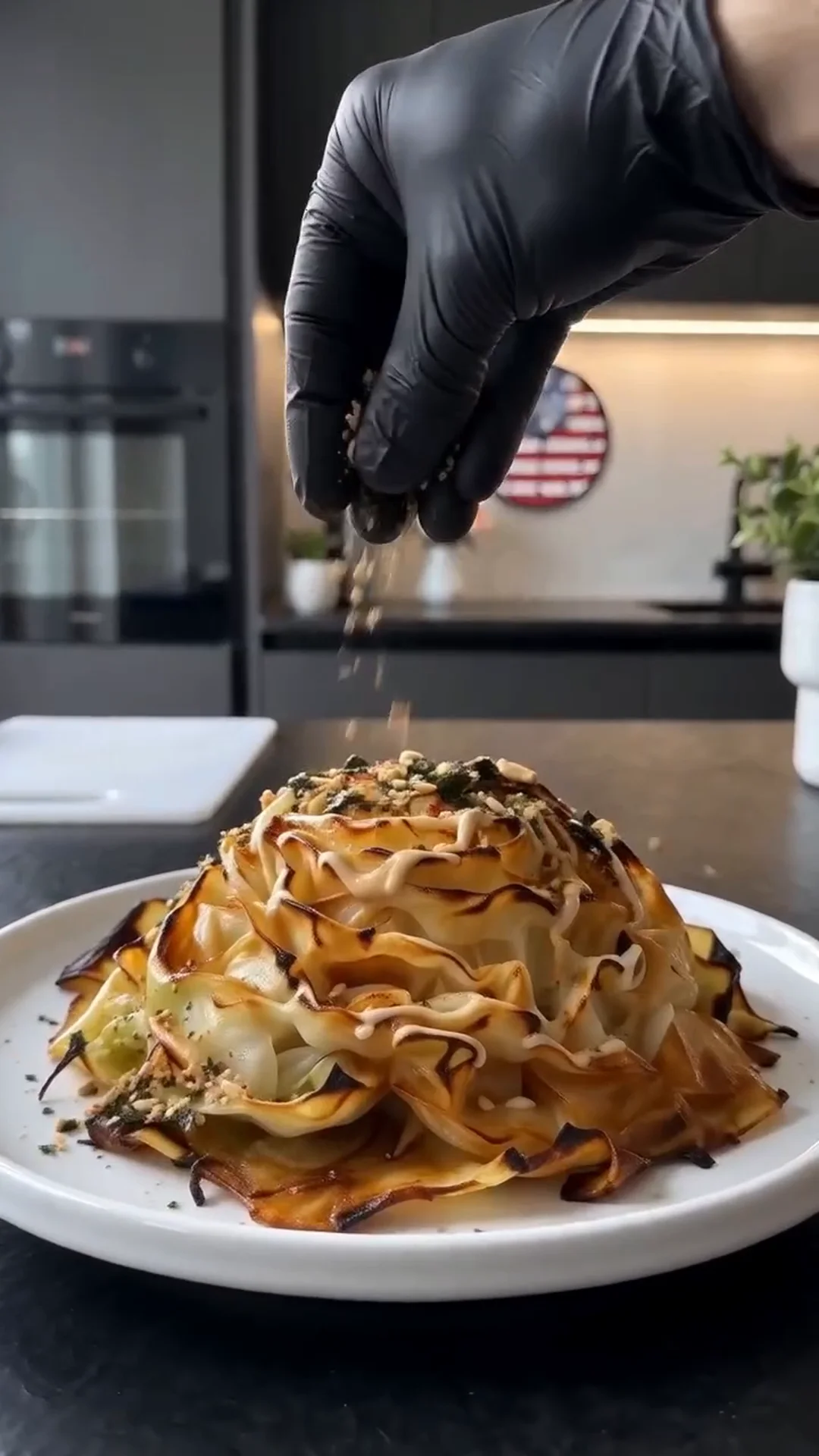 Miso Glazed Cabbage Flowers with Tahini and Cashews