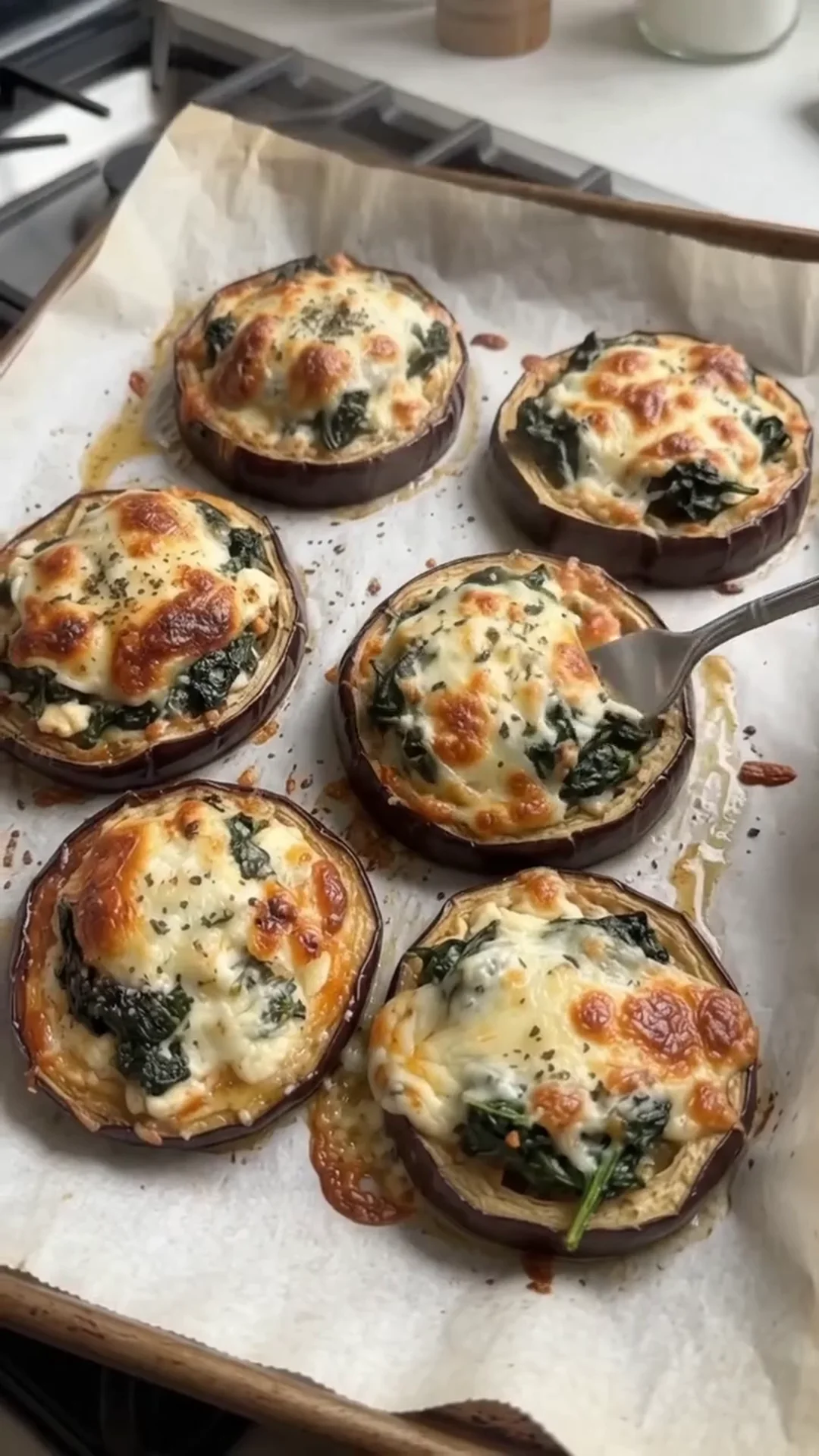 Roasted Spinach and Cheese Stuffed Eggplant Rounds