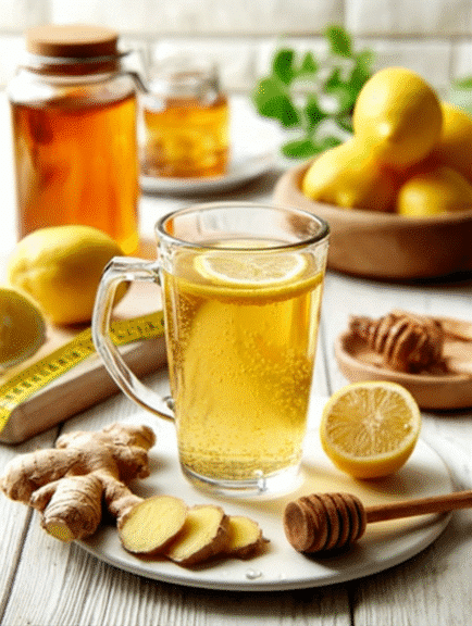 Homemade Mounjaro recipe drink with ginger, lemon, and honey for weight loss