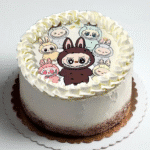 Birthday cake decorated with Labubu and cartoon friends.