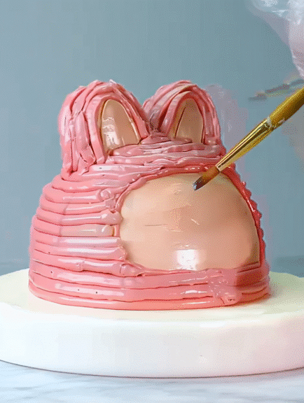 Labubu cake with piped buttercream fur being textured