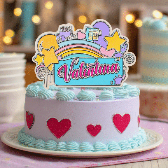 Rainbow Labubu cake with custom Valentina topper