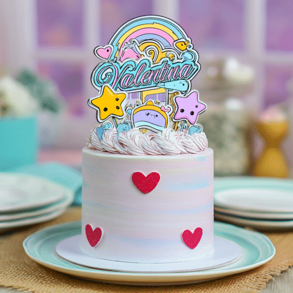 Blue Labubu cake with custom Valentina topper