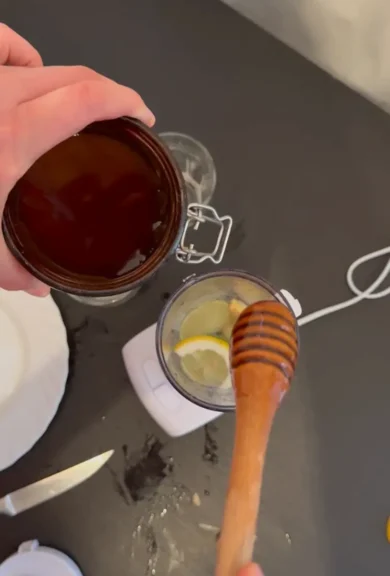 Preparing Mounjaro Recipe for Weight Loss with lemon, honey, and blender