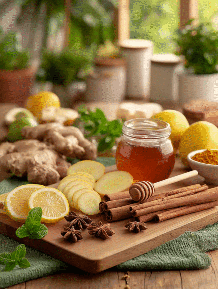 Natural Zepbound recipe ingredients with lemon, ginger, and honey