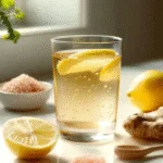 Glass of pink salt weight loss drink with lemon and ginger