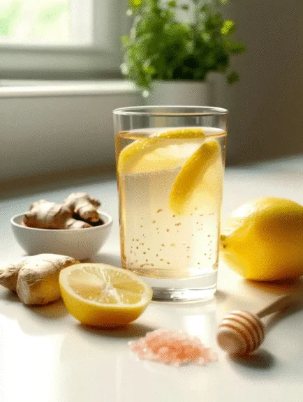 Pink salt weight loss drink with lemon, ginger, and honey